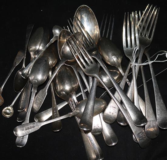 A quantity of assorted 19th century silver flatware, 35.5 oz.